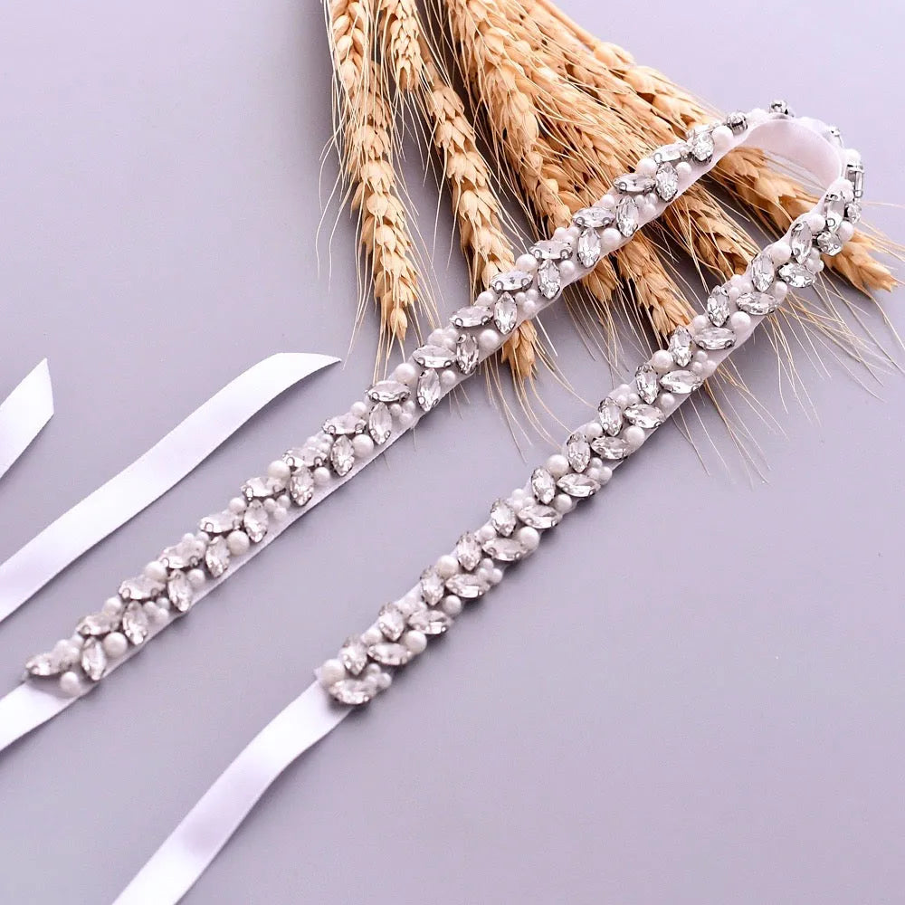 Wedding Accessories - Silver Pearl and Crystal Bridal Belt/Sash