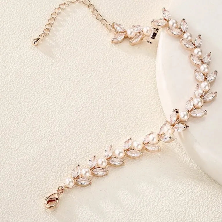 Pearl Wedding Jewelry - Pearl Bridal Bracelet - Available in Silver, Rose Gold and Yellow Gold