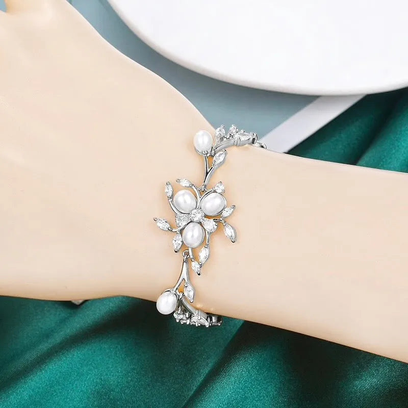 Wedding Jewelry - Freshwater Pearl and Cubic Zirconia Bridal Bracelet - Available in Silver, Rose Gold and Yellow Gold
