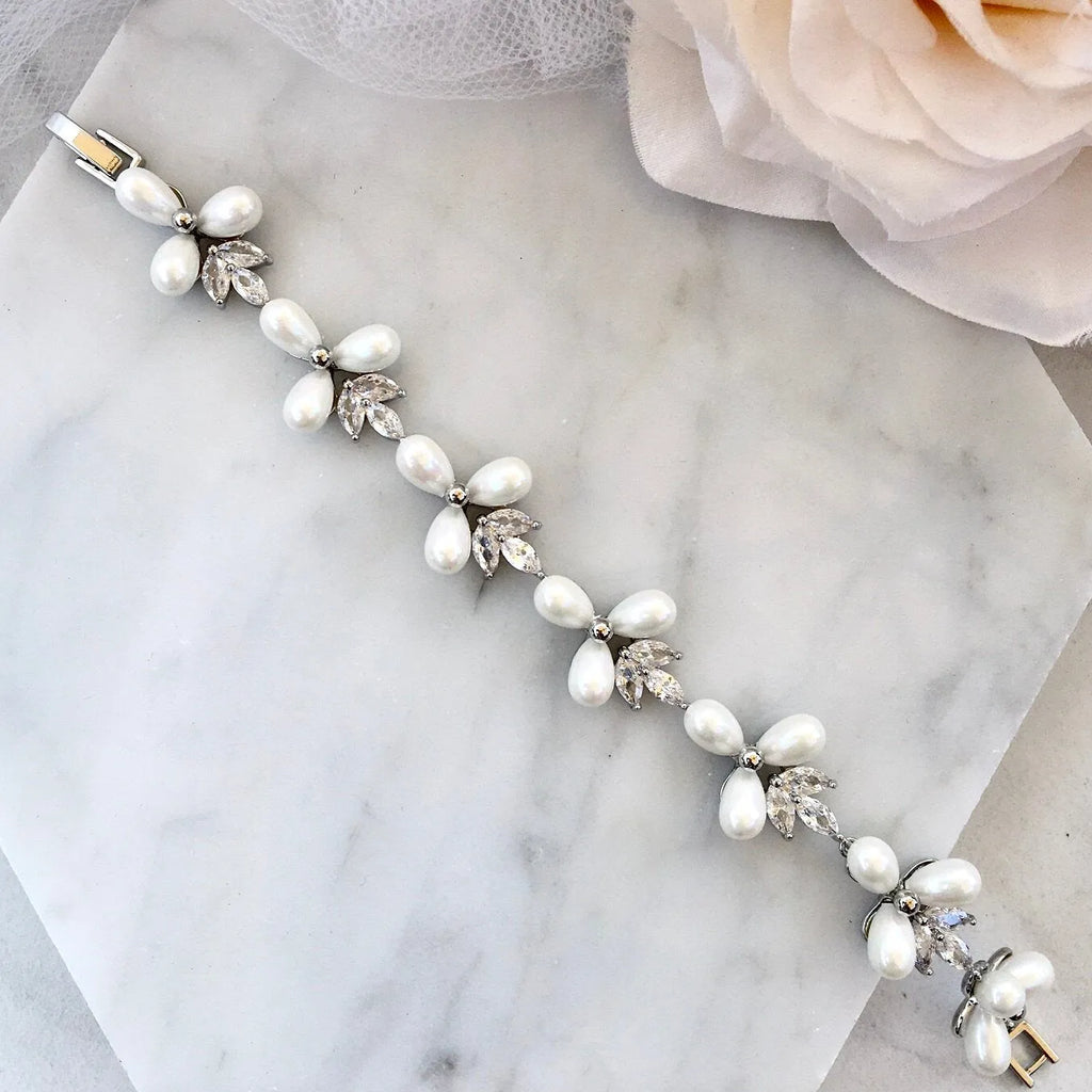 Wedding Jewelry - Pearl and Cubic Zirconia Bridal Bracelet - Available in Silver and Gold