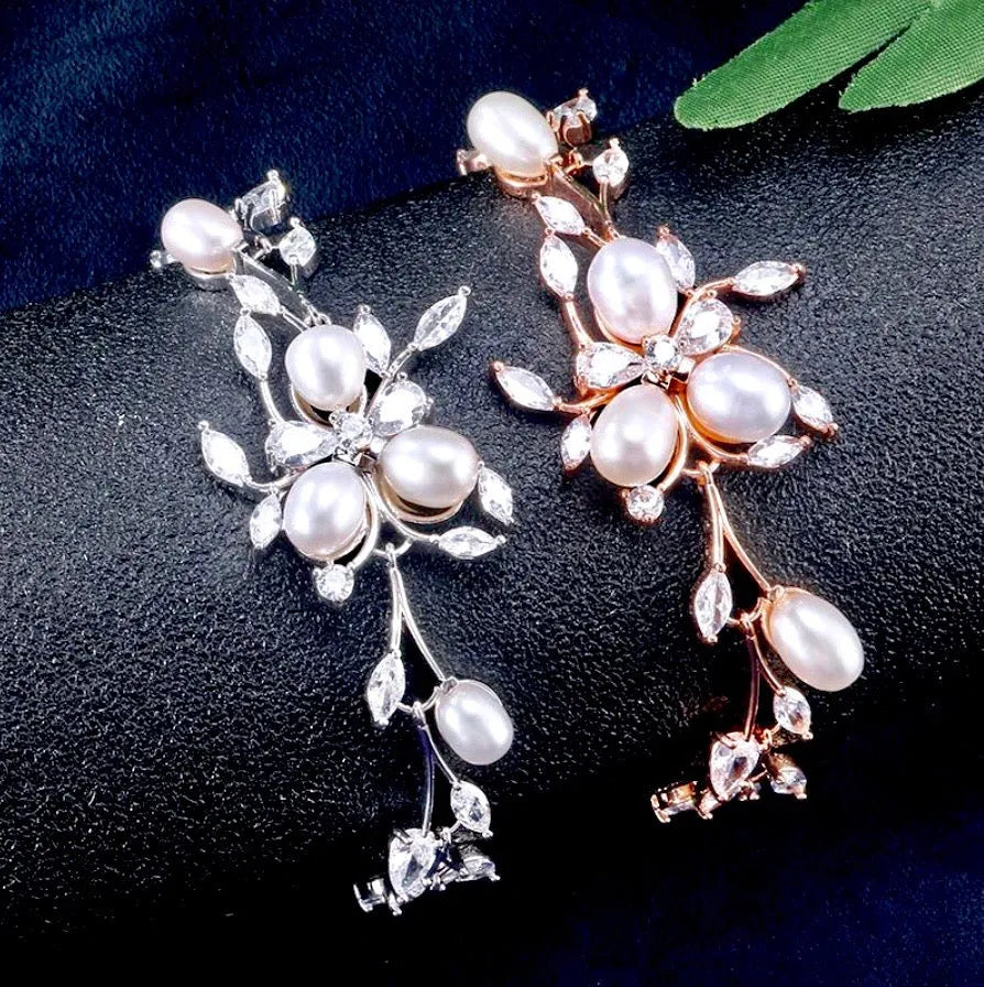 Wedding Jewelry - Freshwater Pearl and Cubic Zirconia Bridal Bracelet - Available in Silver, Rose Gold and Yellow Gold