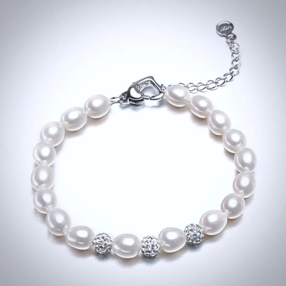 Wedding Pearl Jewelry - Freshwater Pearl and Gold Flower Girl Bracelet