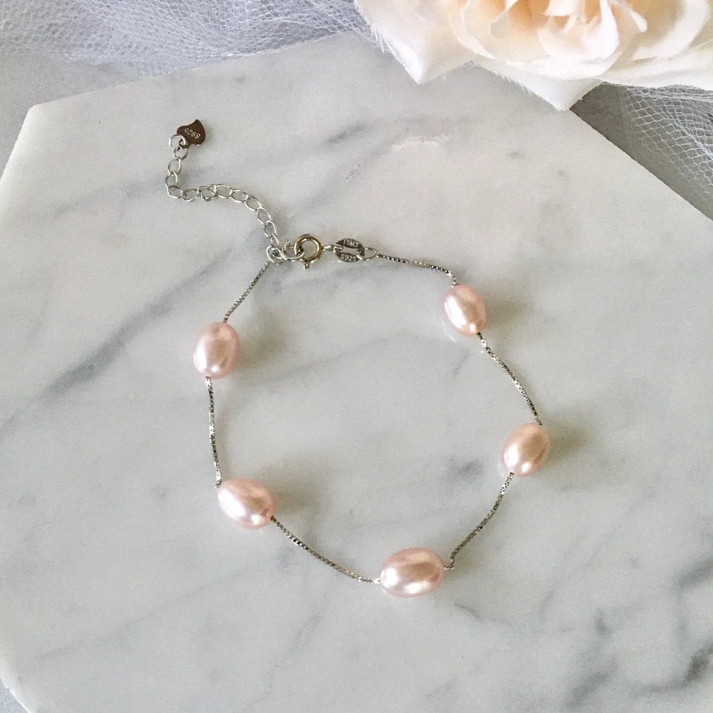 Wedding Pearl Jewelry - Sterling Silver and Natural Pearl Bridal Bracelet - More Colors Available