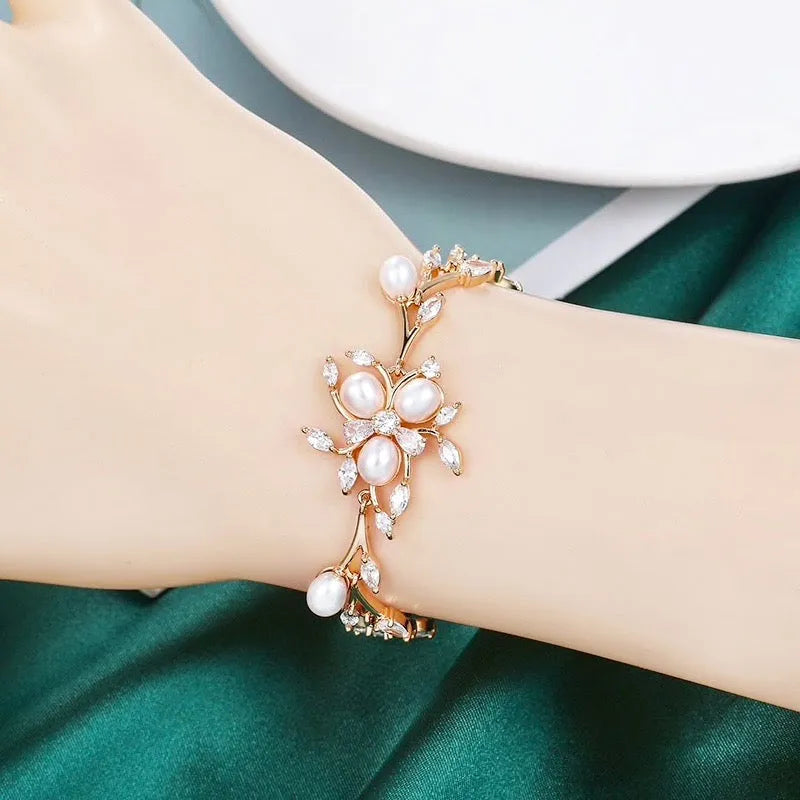 Wedding Jewelry - Freshwater Pearl and Cubic Zirconia Bridal Bracelet - Available in Silver, Rose Gold and Yellow Gold