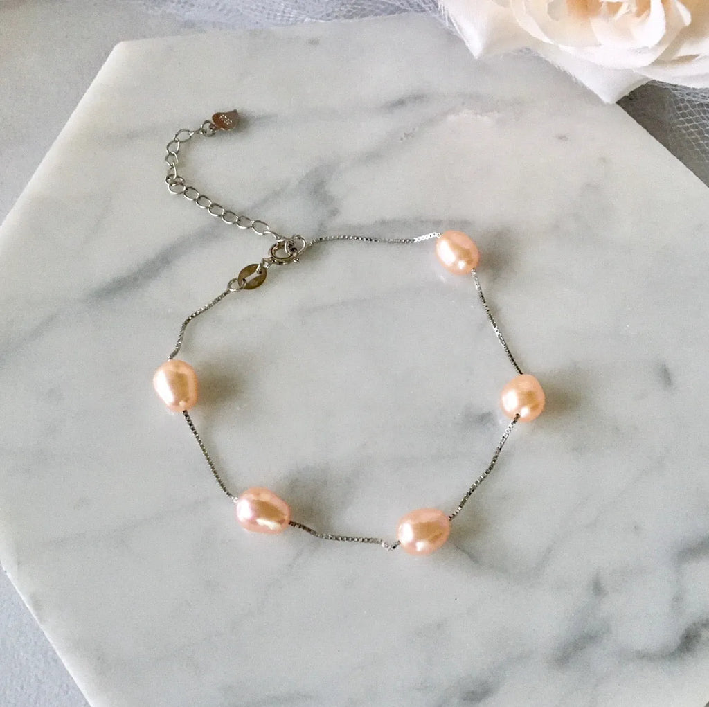 Wedding Pearl Jewelry - Sterling Silver and Natural Pearl Bridal Bracelet - More Colors Available