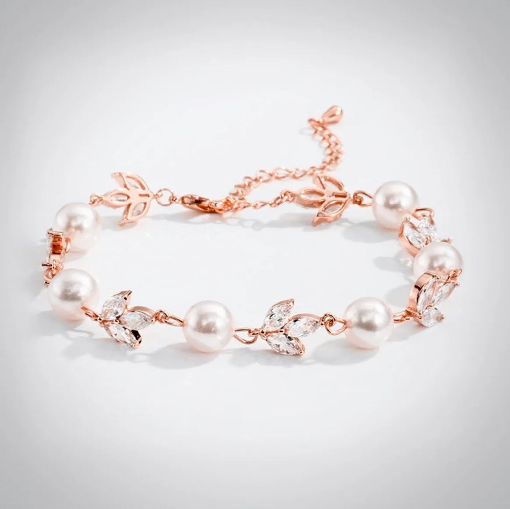 Pearl Wedding Jewelry - Pearl and Cubic Zirconia Bridal Bracelet - Available in Silver, Rose Gold and Yellow Gold