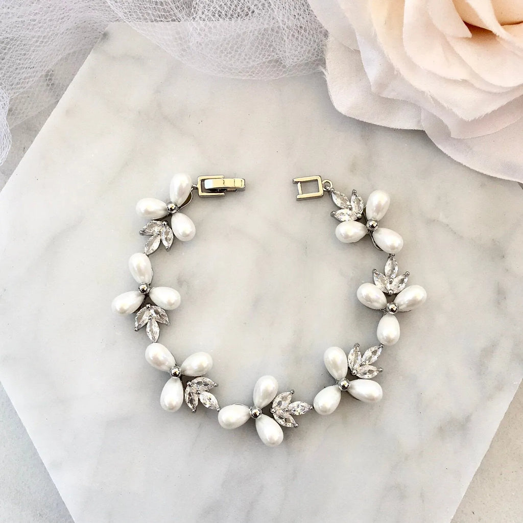 Wedding Jewelry - Pearl and Cubic Zirconia Bridal Bracelet - Available in Silver and Gold