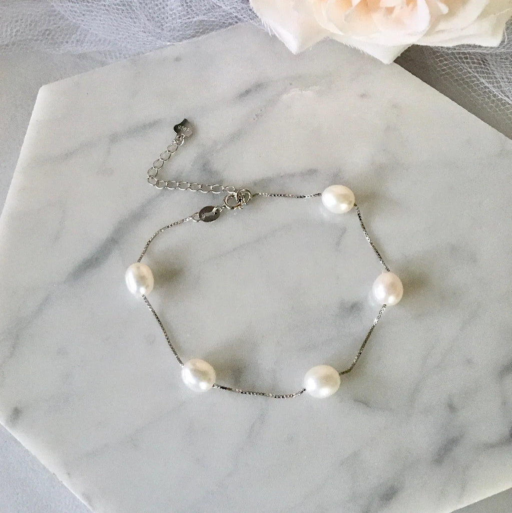 Wedding Pearl Jewelry - Sterling Silver and Natural Pearl Bridal Bracelet - More Colors Available