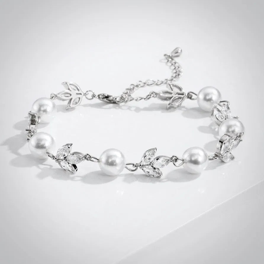 Pearl Wedding Jewelry - Pearl and Cubic Zirconia Bridal Bracelet - Available in Silver, Rose Gold and Yellow Gold