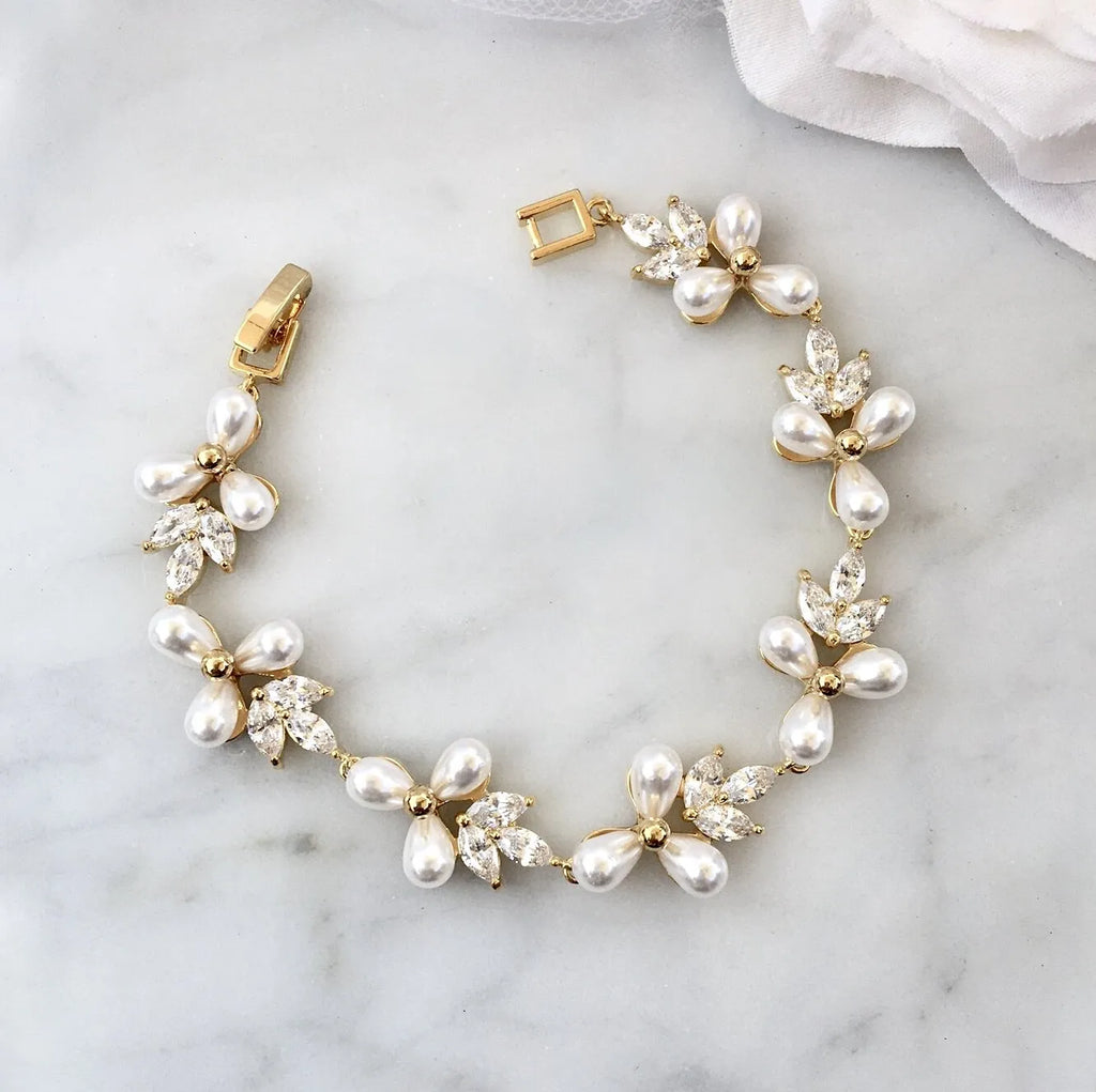 Wedding Jewelry - Pearl and Cubic Zirconia Bridal Bracelet - Available in Silver and Gold