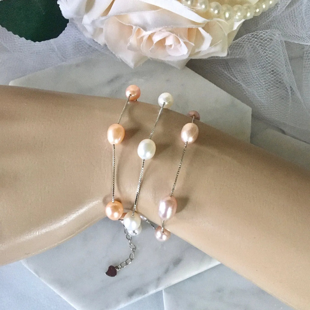 Wedding Pearl Jewelry - Sterling Silver and Natural Pearl Bridal Bracelet - More Colors Available