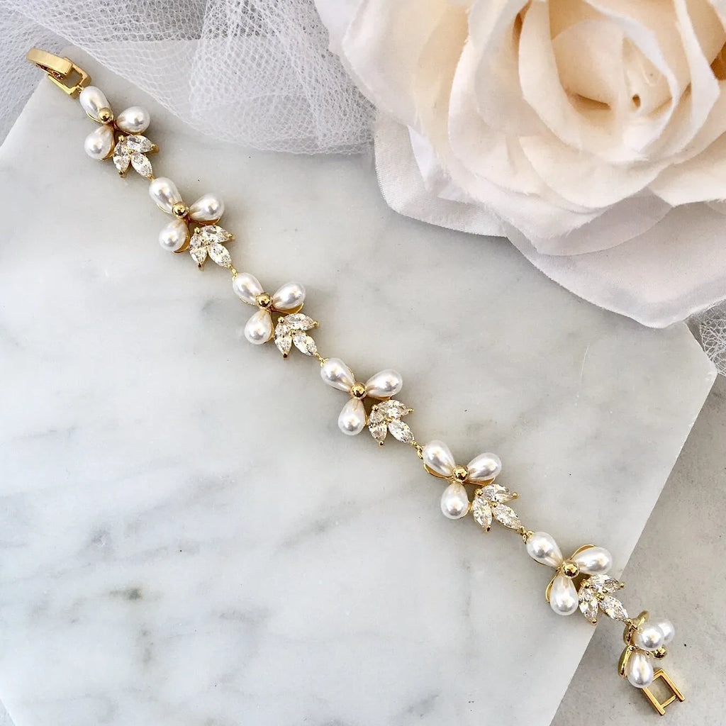 Wedding Jewelry - Pearl and Cubic Zirconia Bridal Bracelet - Available in Silver and Gold