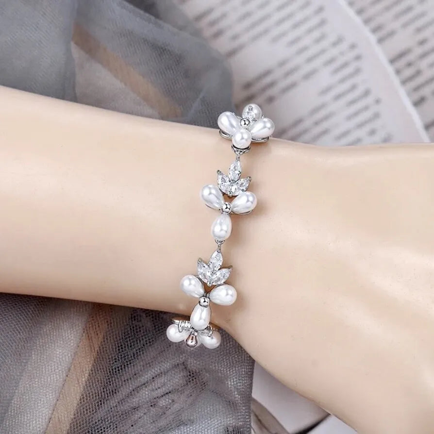 Wedding Jewelry - Pearl and Cubic Zirconia Bridal Bracelet - Available in Silver and Gold