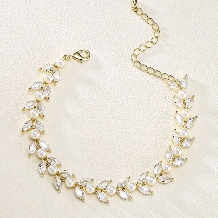 Pearl Wedding Jewelry - Pearl Bridal Bracelet - Available in Silver, Rose Gold and Yellow Gold
