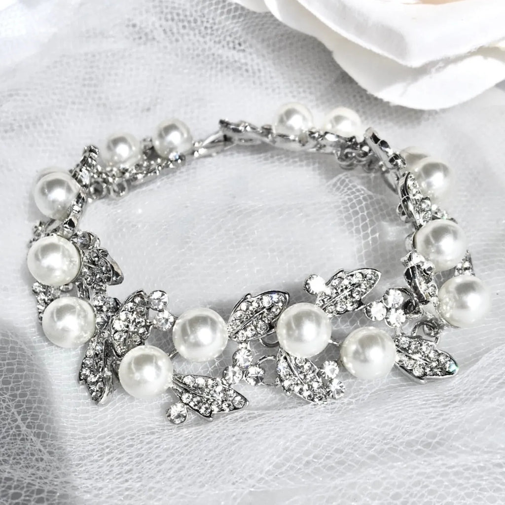 Wedding Jewelry - Pearl Bridal Bracelet and Earrings Set 