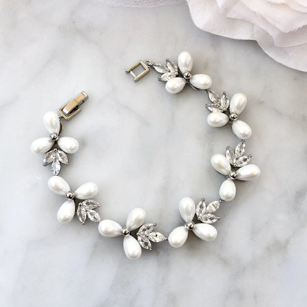 Wedding Jewelry - Pearl and Cubic Zirconia Bridal Bracelet - Available in Silver and Gold