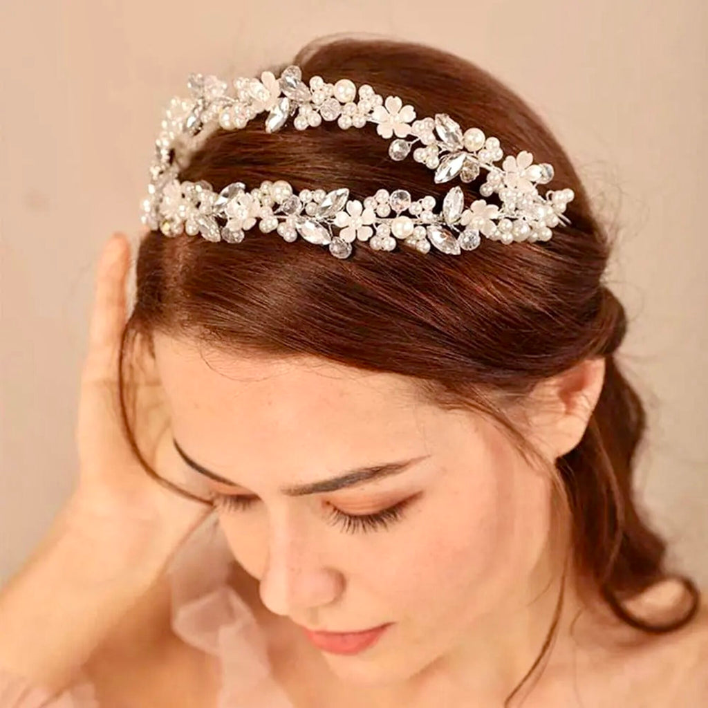 Wedding Hair Accessories - Pearl and Crystal Bridal Double Headband