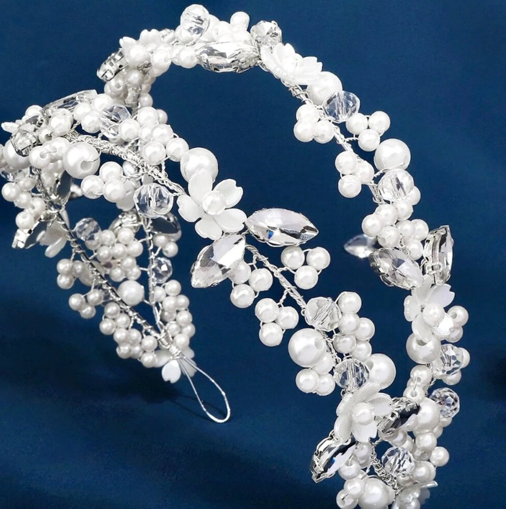 Wedding Hair Accessories - Pearl and Crystal Bridal Double Headband