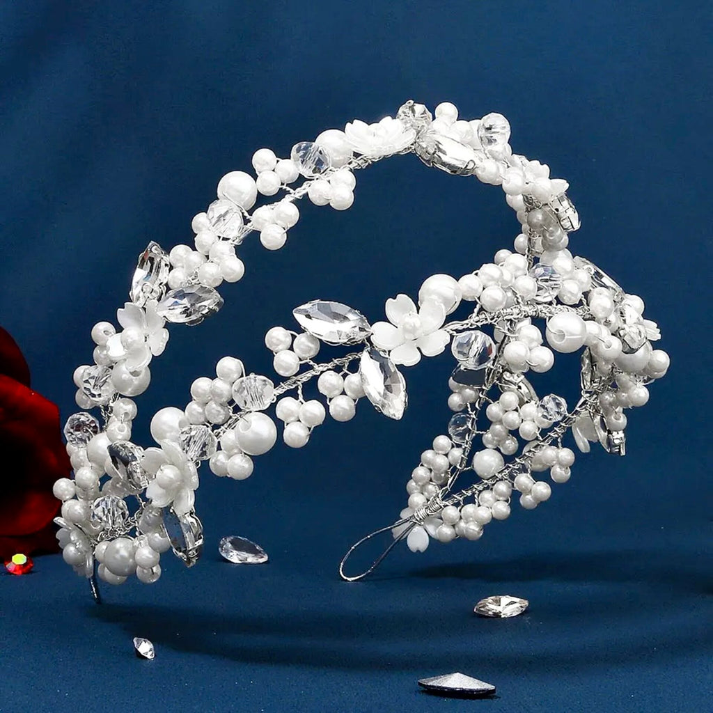 Wedding Hair Accessories - Pearl and Crystal Bridal Double Headband