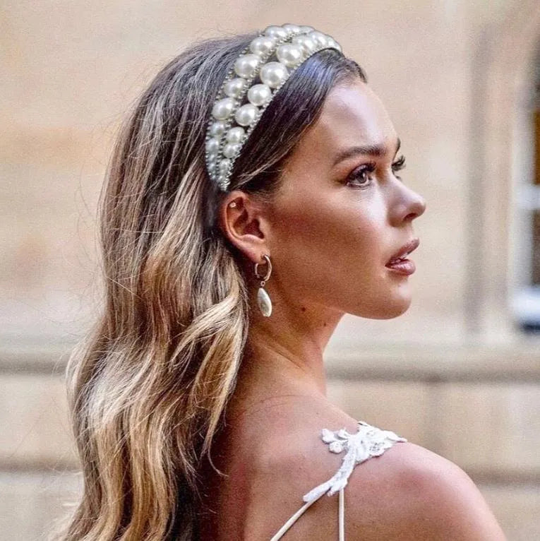 Wedding Hair Accessories - Oversized Double Pearl Bridal Headband / Tiara - Available in Silver and Gold