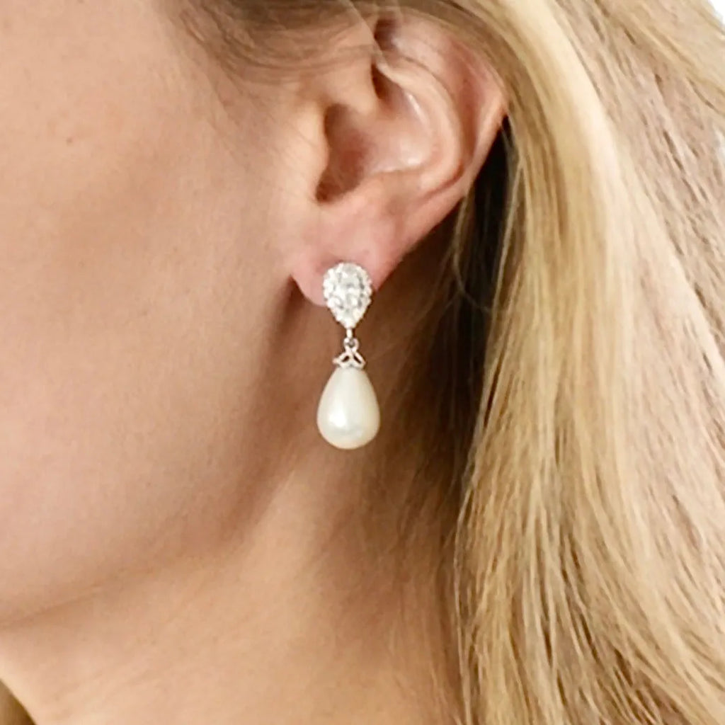 Pearl Wedding Jewelry - Pearl and Cubic Zirconia Bridal Earrings - Available in Rose Gold, Silver and Yellow Gold