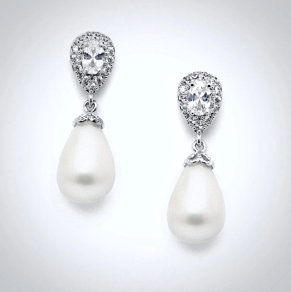 Pearl Wedding Jewelry - Pearl and Cubic Zirconia Bridal Earrings - Available in Rose Gold, Silver and Yellow Gold
