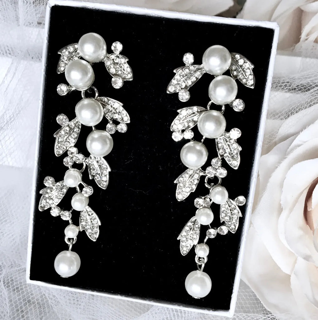 Wedding Jewelry - Pearl and Rhinestone Bridal Earrings