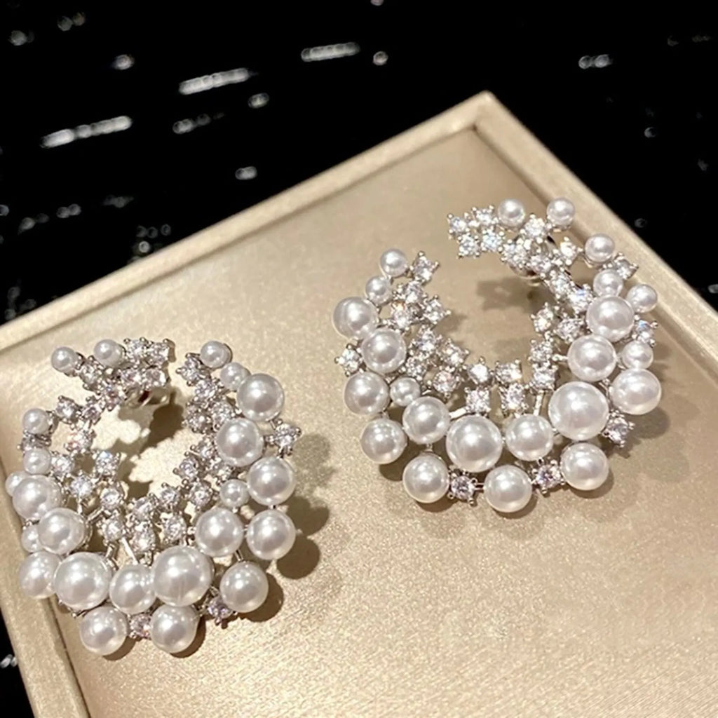 Wedding Jewelry - Pearl and Cubic Zirconia Bridal Earrings