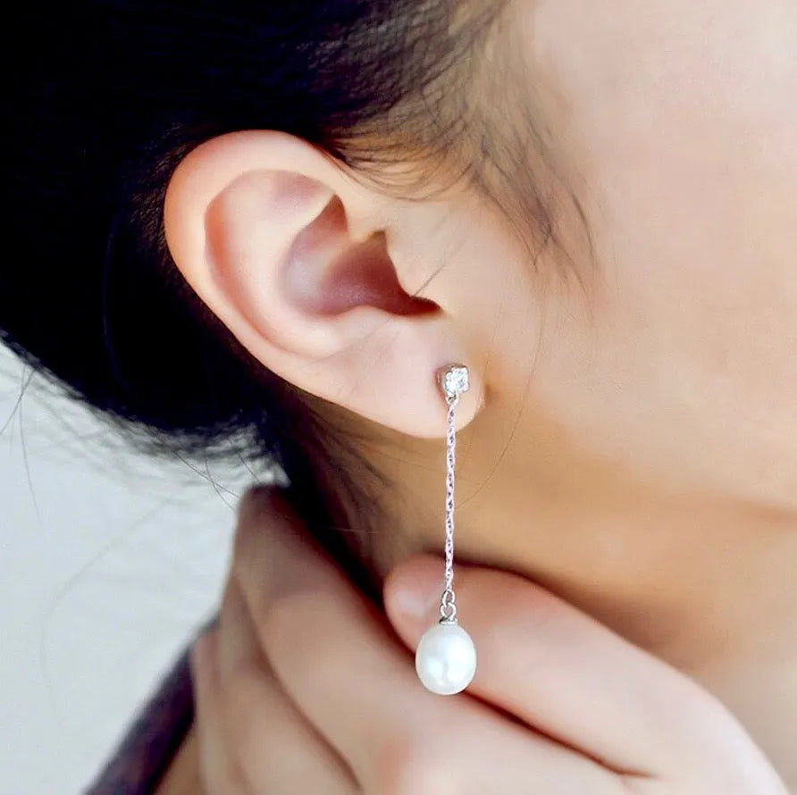 Wedding Pearl Jewelry - Freshwater Pearl Sterling Silver Bridal Earrings