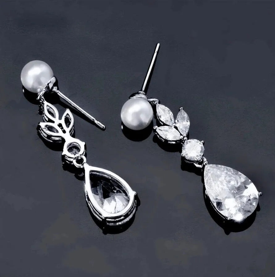 Wedding Jewelry - Pearl and Cubic Zirconia Bridal Earrings - Available in Silver, Rose Gold and Yellow Gold