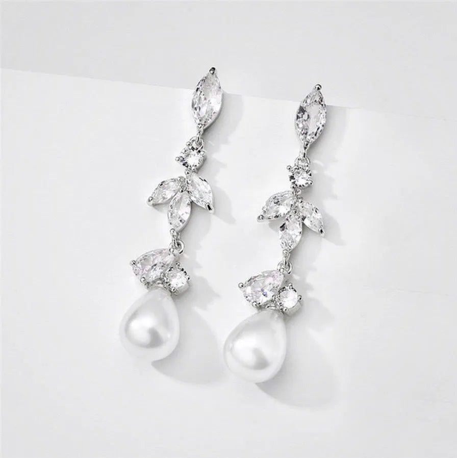 Wedding Jewelry - Pearl and Cubic Zirconia Bridal Earrings - Available in Rose Gold and Silver