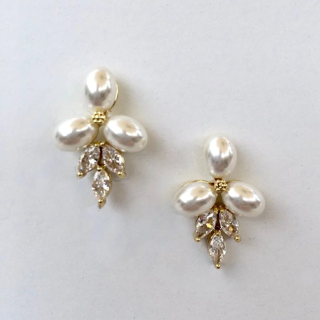 Wedding Jewelry - Pearl and Cubic Zirconia Bridal Earrings - Available in Silver, Rose Gold and Yellow Gold