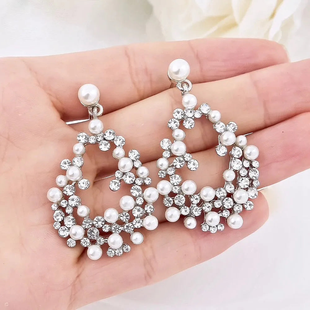 Wedding Jewelry - Pearl and Rhinestone Bridal Earrings