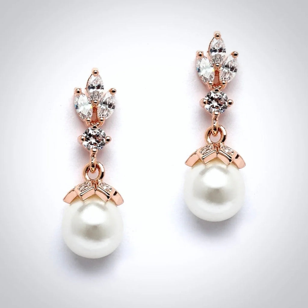 Pearl Wedding Jewelry - Pearl and Cubic Zirconia Bridal Earrings - Available in Rose Gold, Silver and Yellow Gold