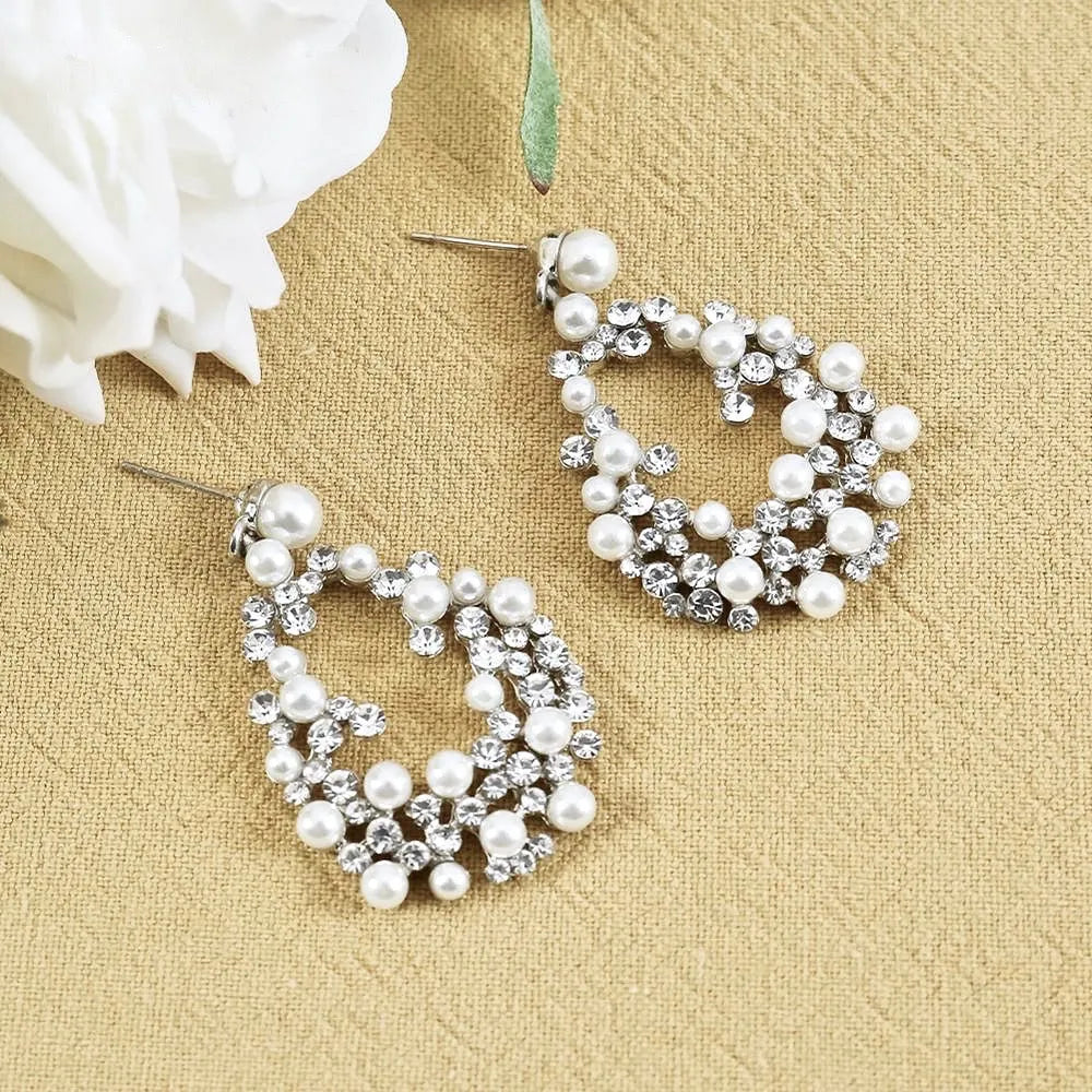 Wedding Jewelry - Pearl and Rhinestone Bridal Earrings