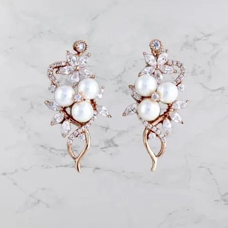 Wedding Jewelry - Pearl and Cubic Zirconia Bridal Earrings