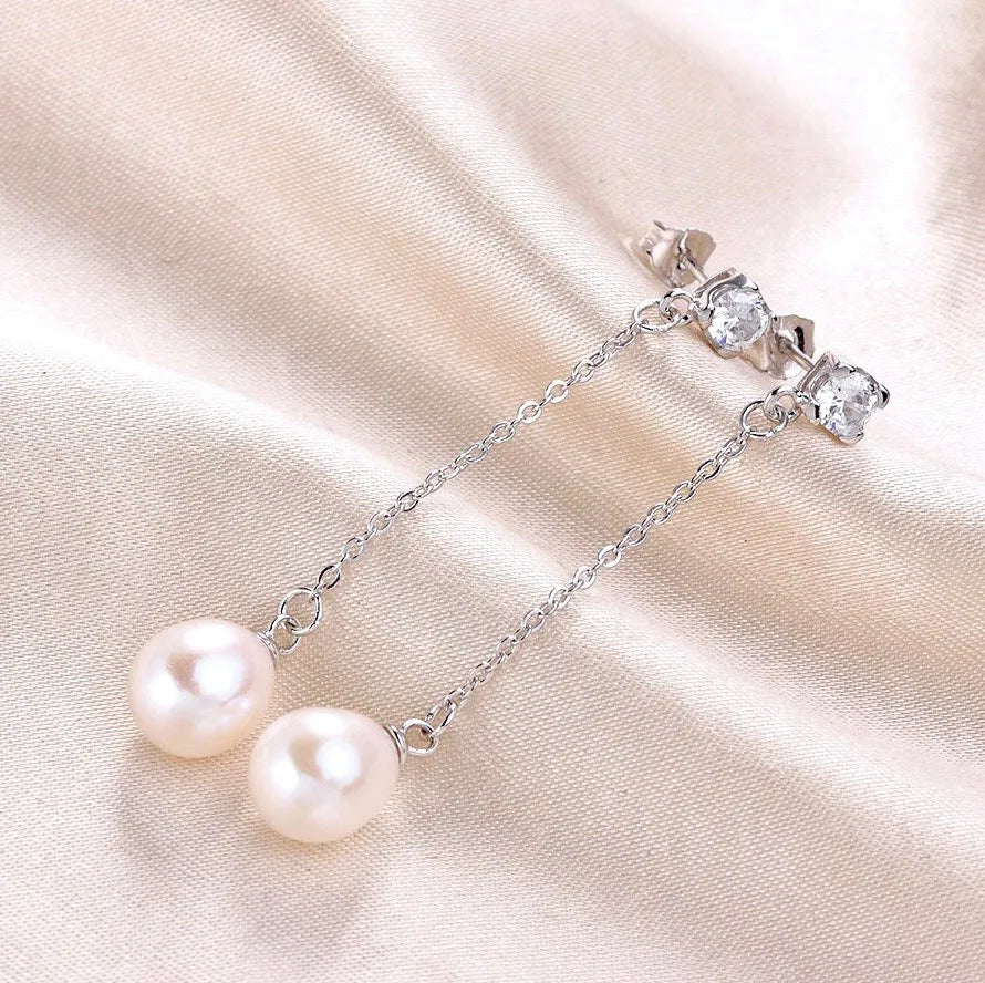 Wedding Pearl Jewelry - Freshwater Pearl Sterling Silver Bridal Earrings