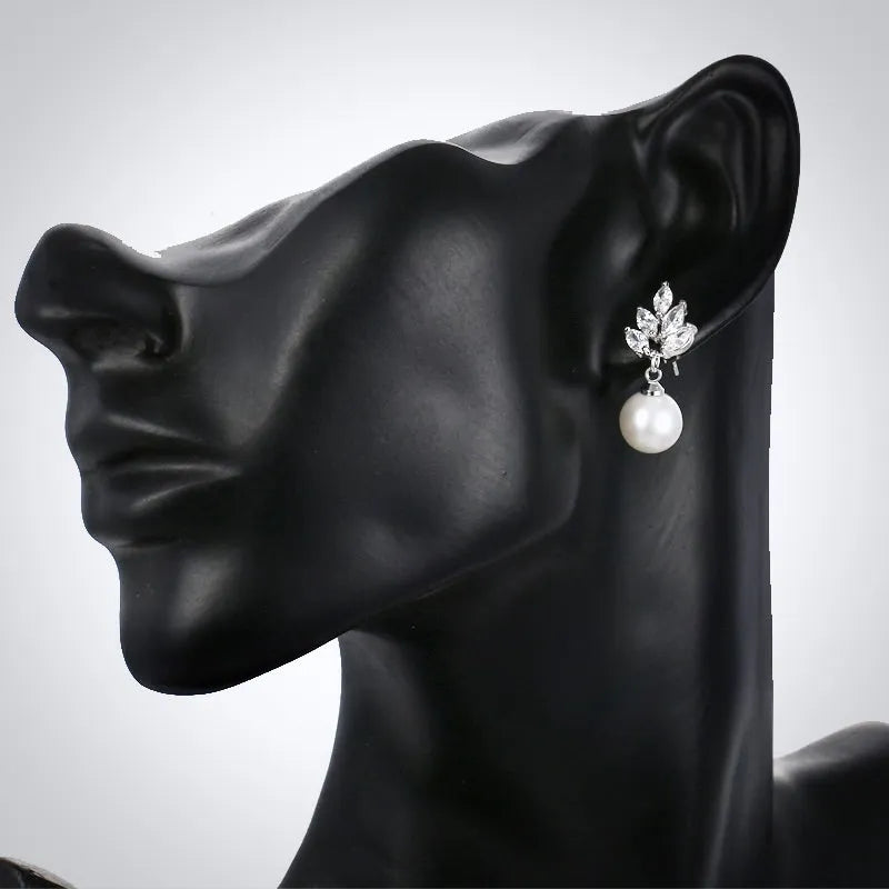 Wedding Jewelry - Pearl and Cubic Zirconia Bridal Earrings