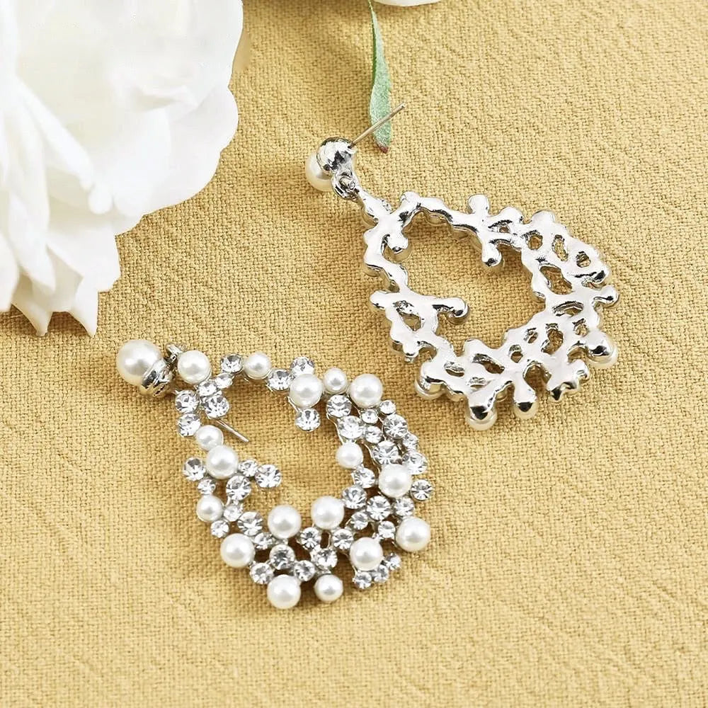 Wedding Jewelry - Pearl and Rhinestone Bridal Earrings