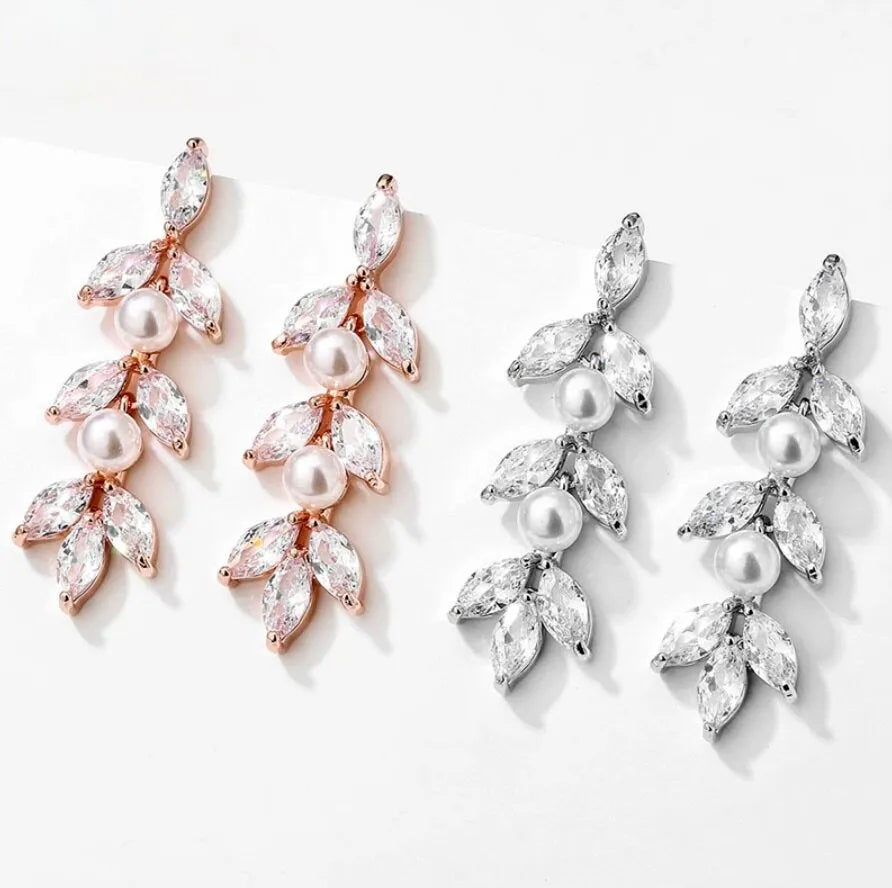 Pearl Wedding Jewelry - Pearl Bridal Earrings - Available in Rose Gold, Silver and Yellow Gold
