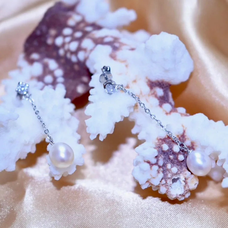 Wedding Pearl Jewelry - Freshwater Pearl Sterling Silver Bridal Earrings