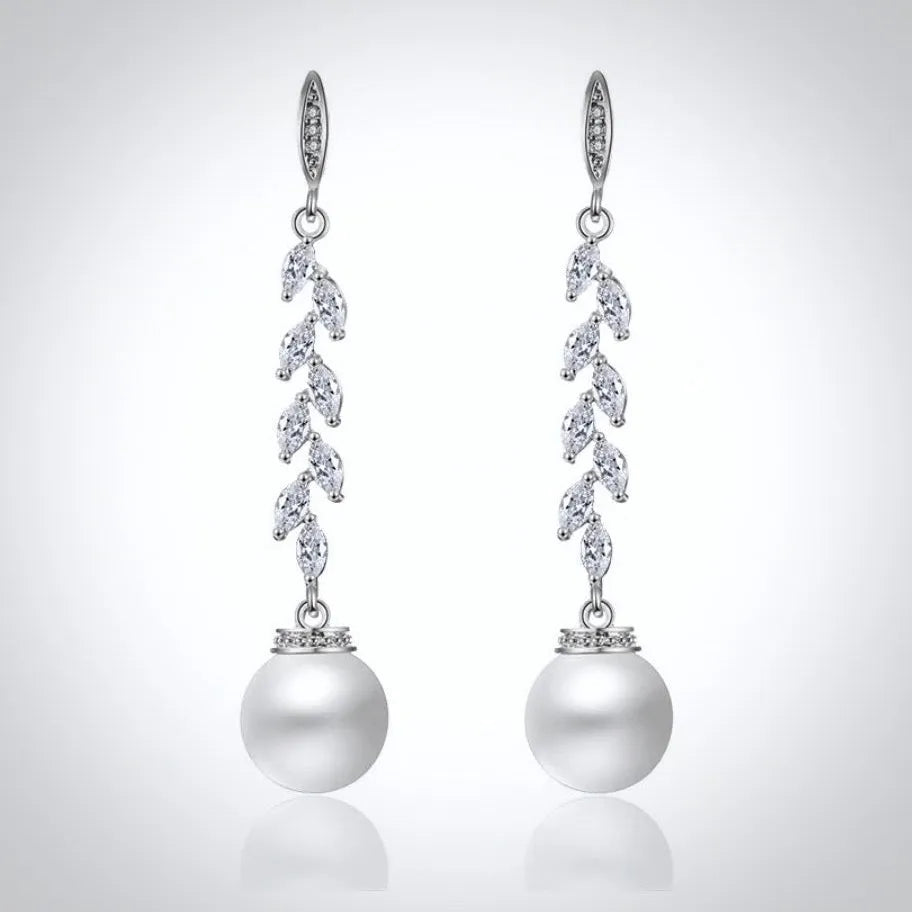Wedding Jewelry - Pearl and Cubic Zirconia Bridal Earrings - Available in Silver and Rose Gold