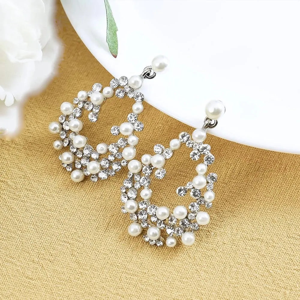 Wedding Jewelry - Pearl and Rhinestone Bridal Earrings