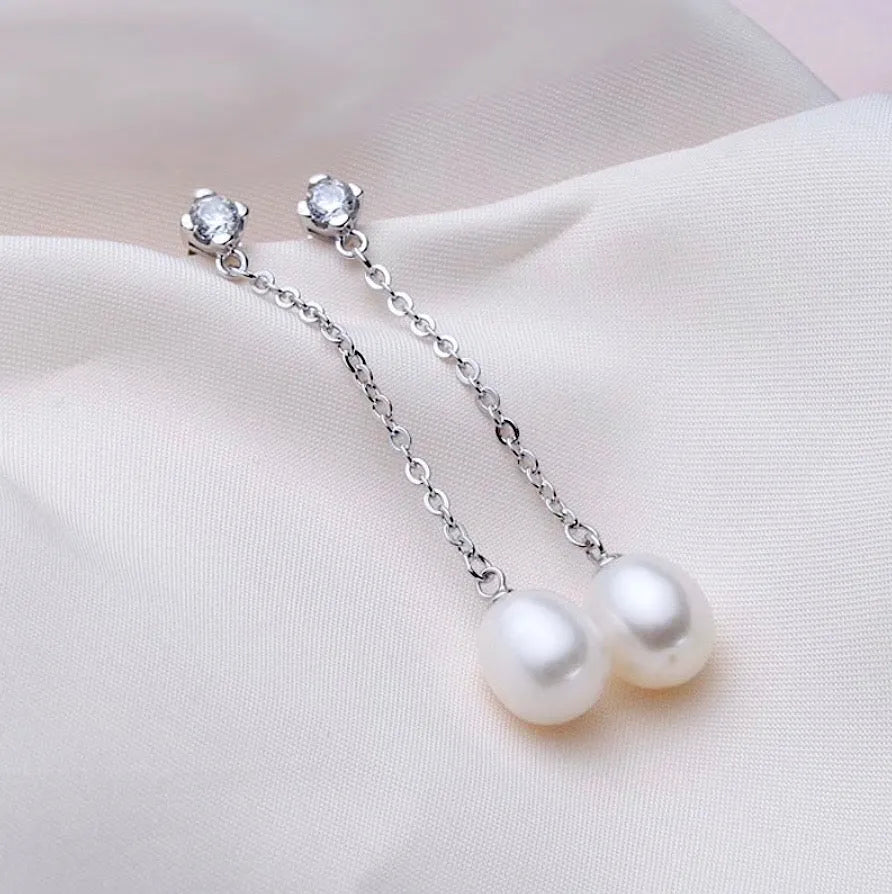 Wedding Pearl Jewelry - Freshwater Pearl Sterling Silver Bridal Earrings