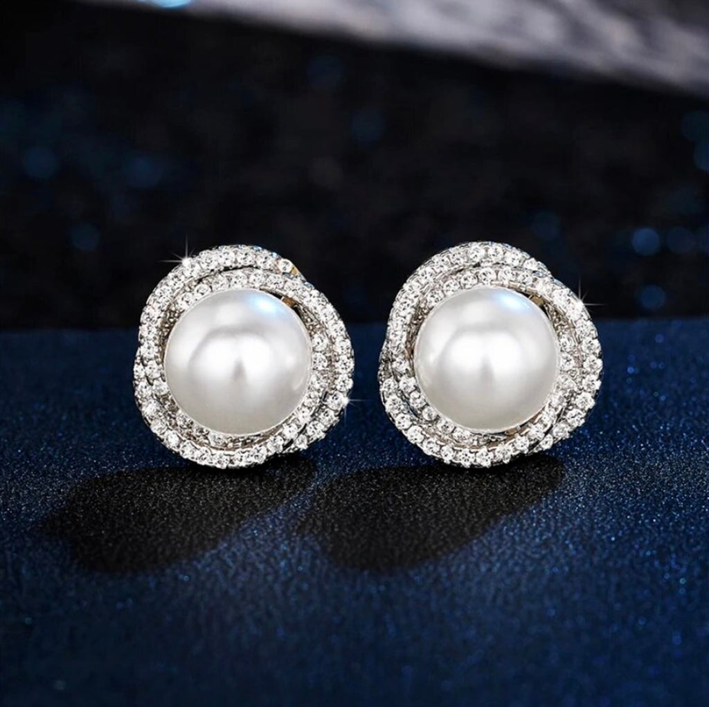 Wedding Jewelry - Pearl and Cubic Zirconia Bridal Earrings - Available in Silver and Gold