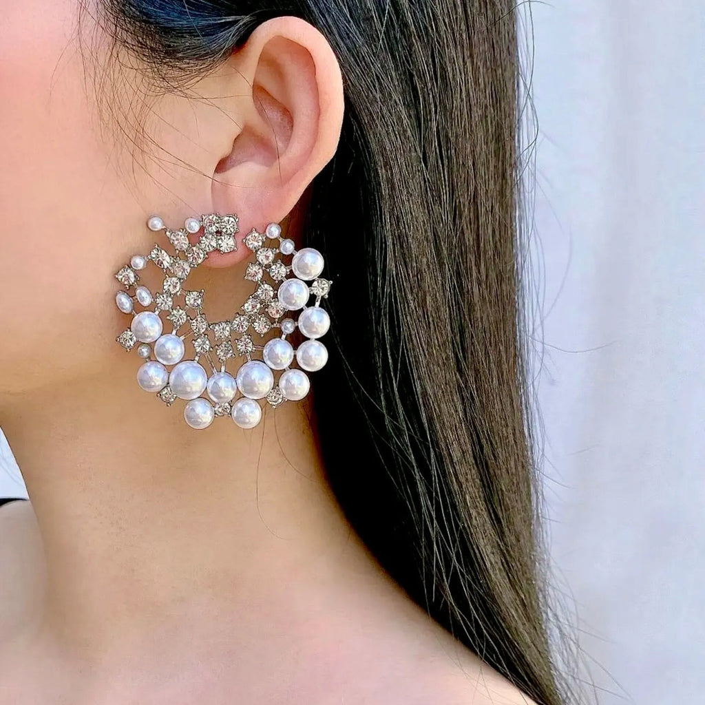 Wedding Jewelry - Pearl and Cubic Zirconia Bridal Earrings