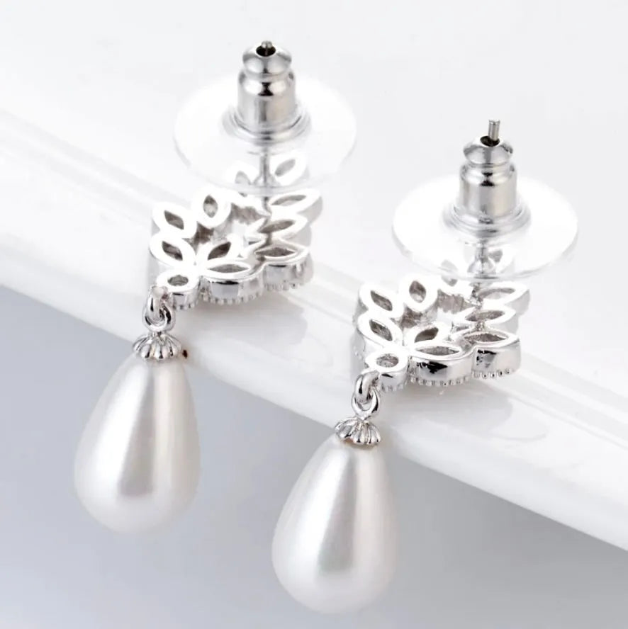 Pearl Wedding Jewelry - Pearl and Cubic Zirconia Bridal Earrings - Available in Gold, Silver and Rose Gold