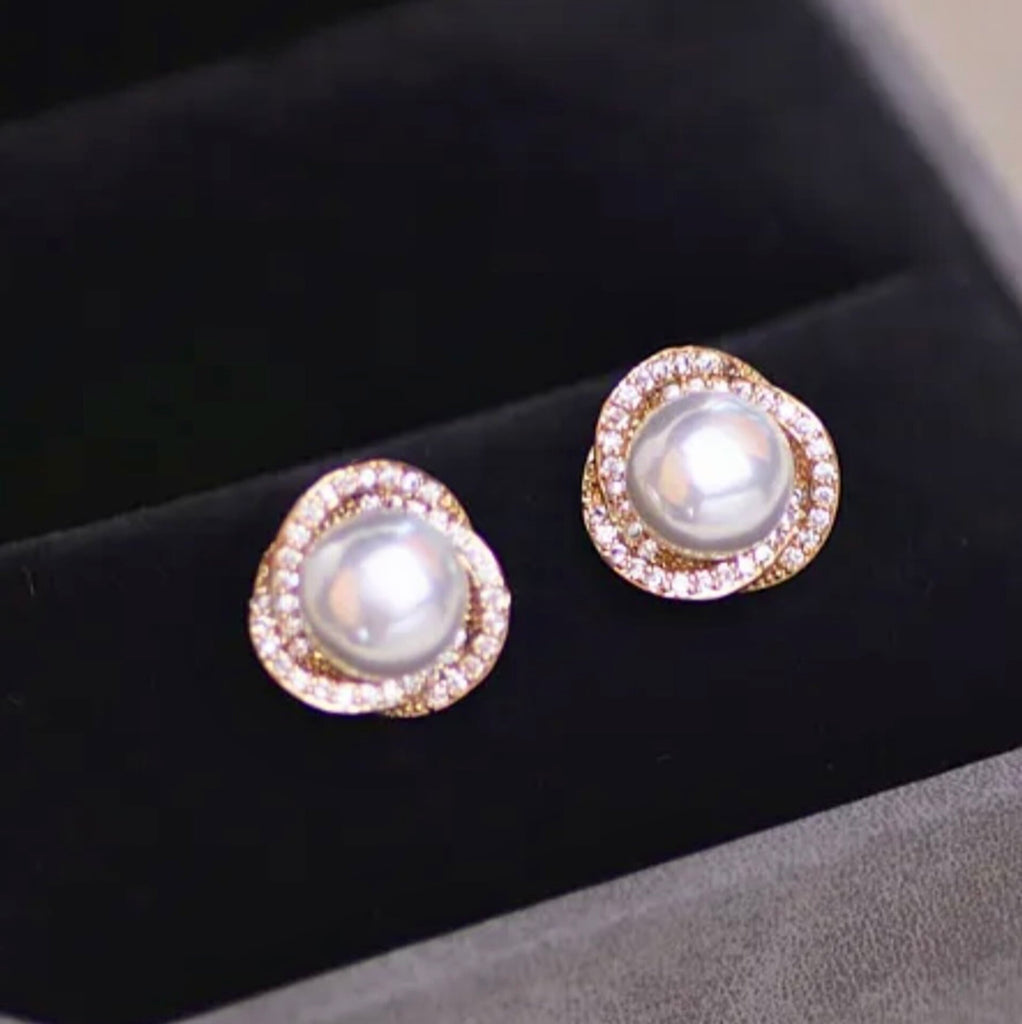 Wedding Jewelry - Pearl and Cubic Zirconia Bridal Earrings - Available in Silver and Gold