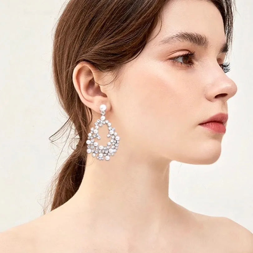 Wedding Jewelry - Pearl and Rhinestone Bridal Earrings