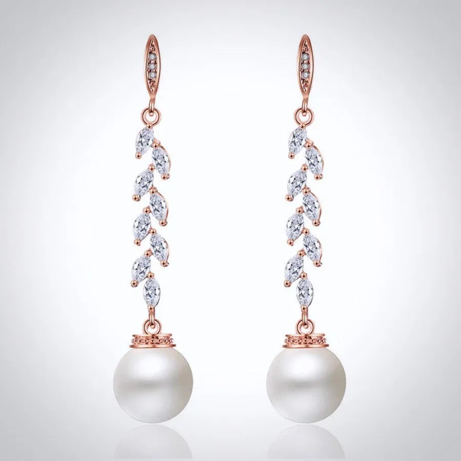 Wedding Jewelry - Pearl and Cubic Zirconia Bridal Earrings - Available in Silver and Rose Gold